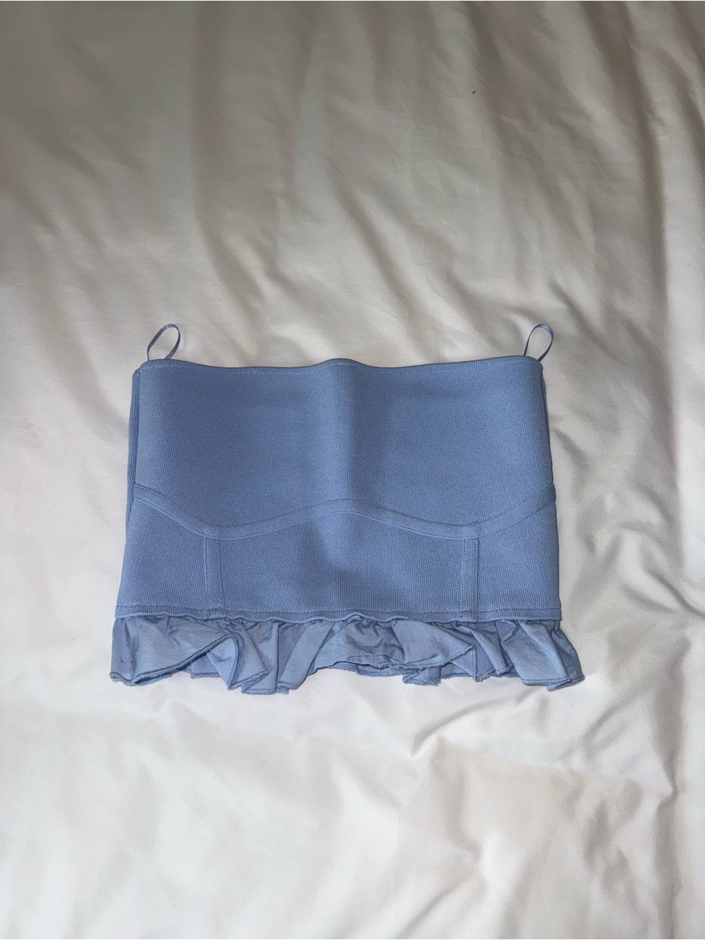 Zara Light Blue Ruffle Hem Crop Top
